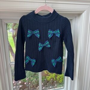 Janie & Jack Girls Navy Sweater with Plaid Bows Size 3